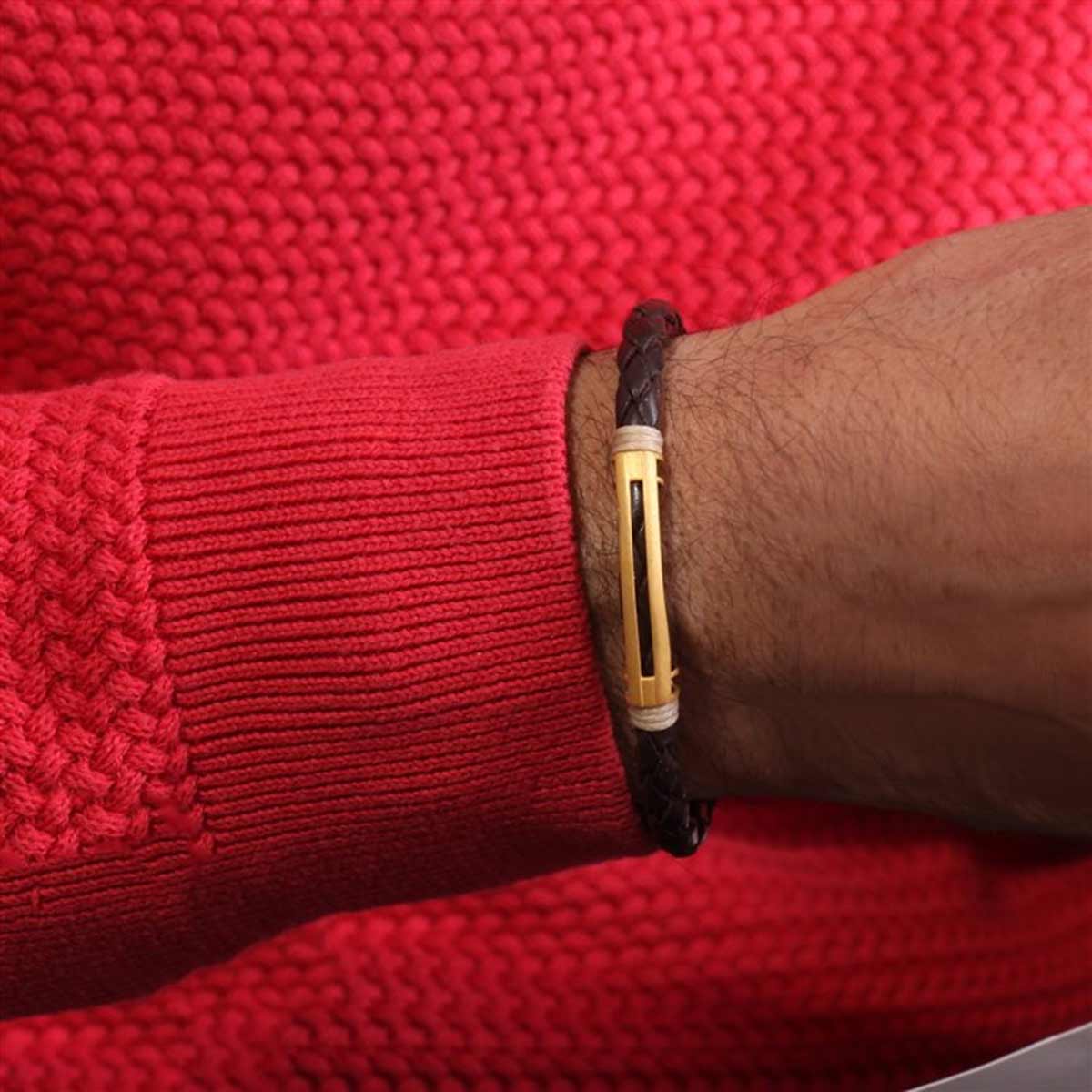 دستبند چرم و طلا  کد BM261