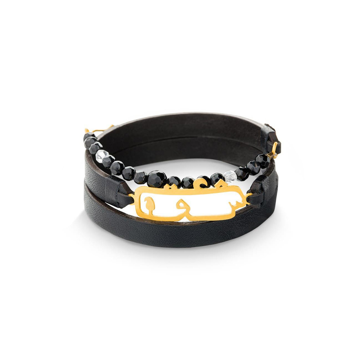 دستبند چرم و طلا  کد BAS067-3