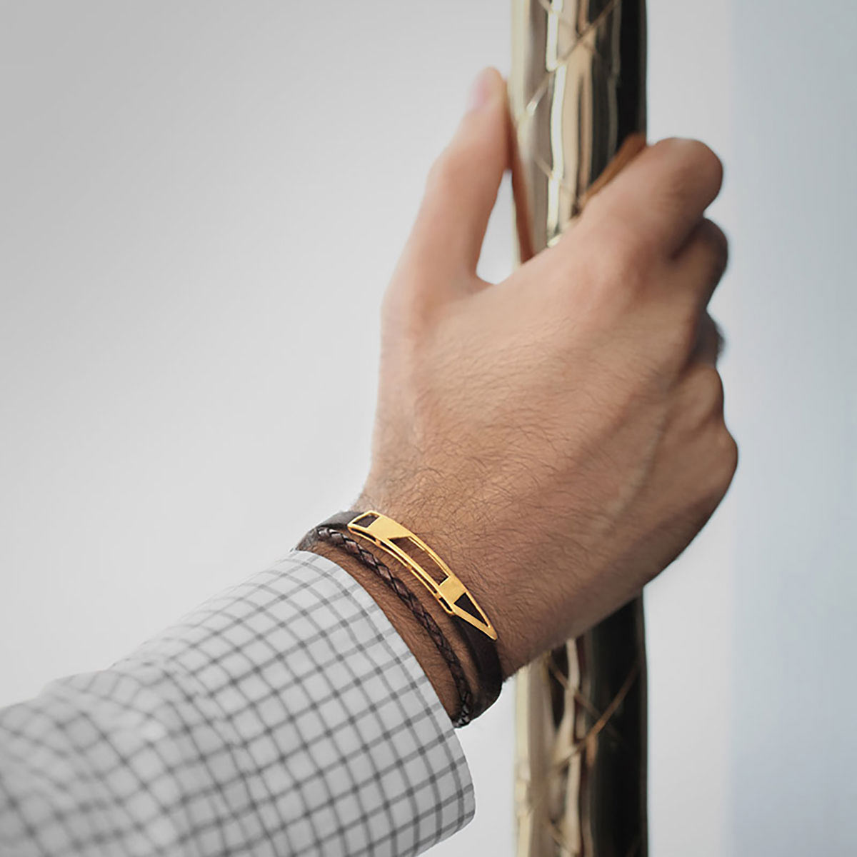 دستبند چرم و طلا  کد BM313-2