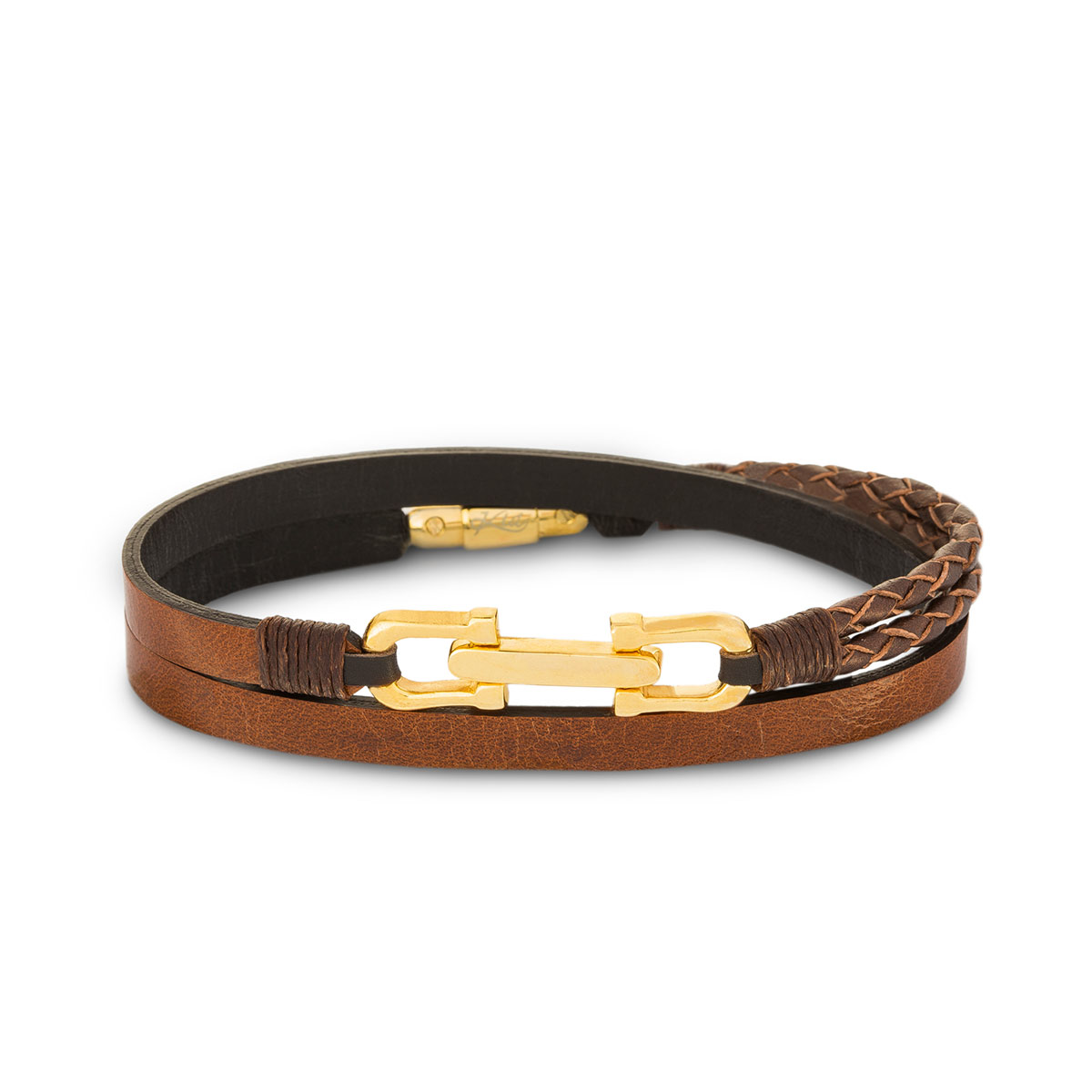 دستبند چرم و طلا  کد BM100-2