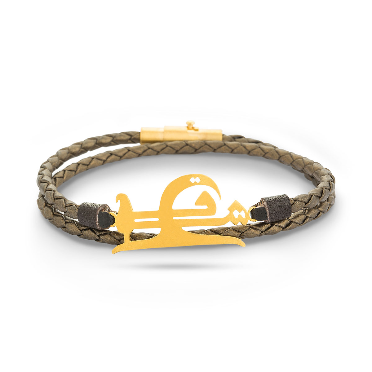 دستبند چرم و طلا  کد BAS002