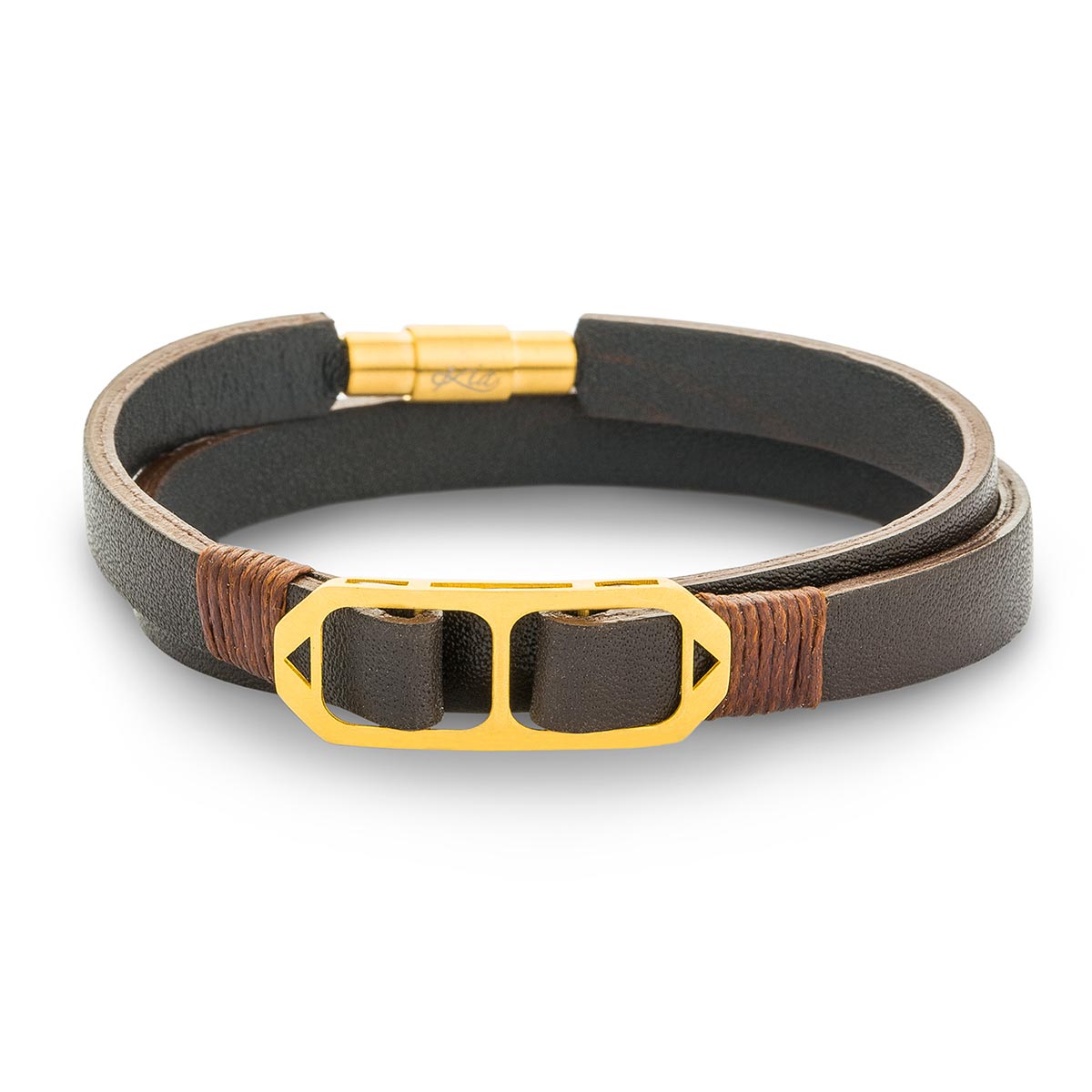 دستبند چرم و طلا  کد BM275