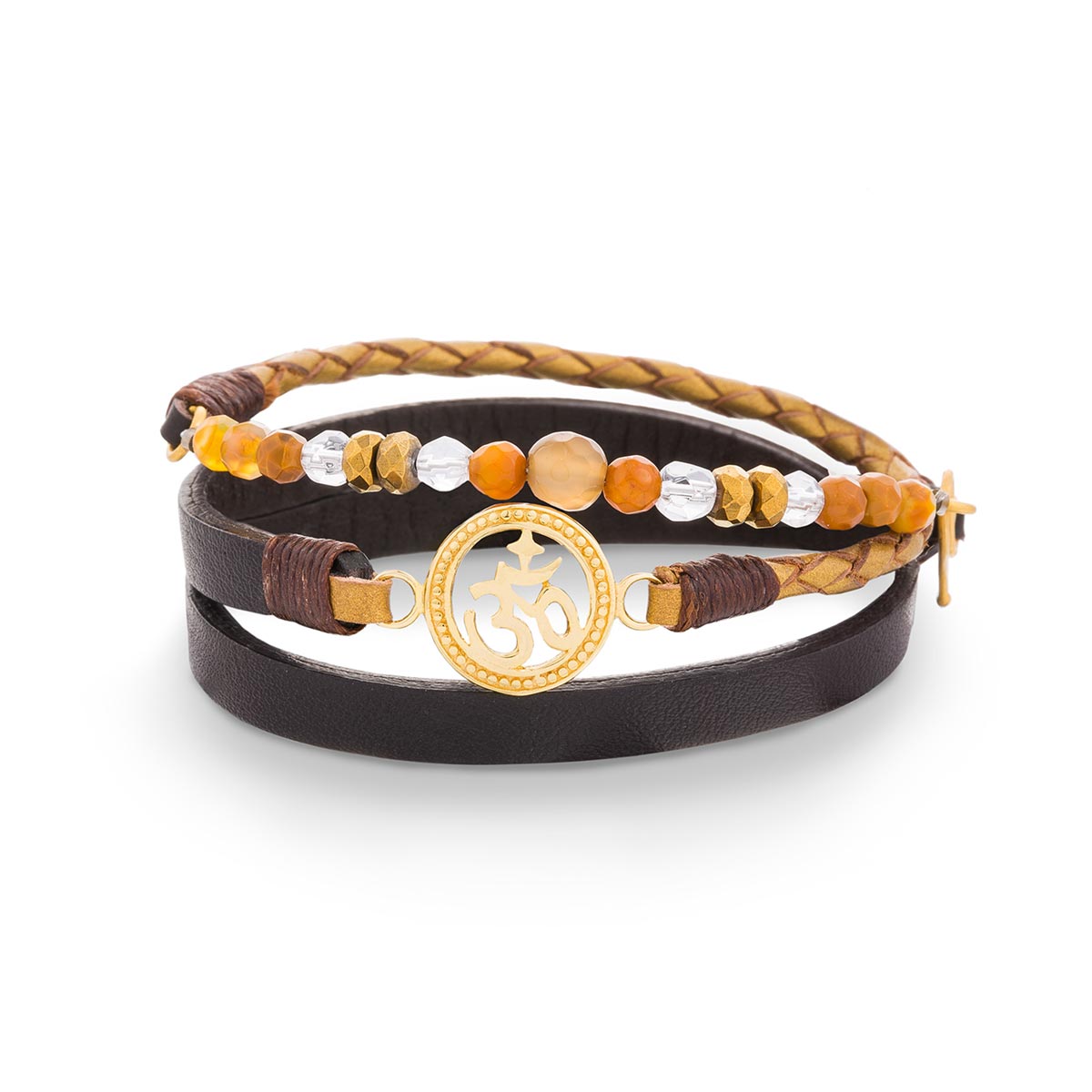 دستبند چرم و طلا  کد BM169-3