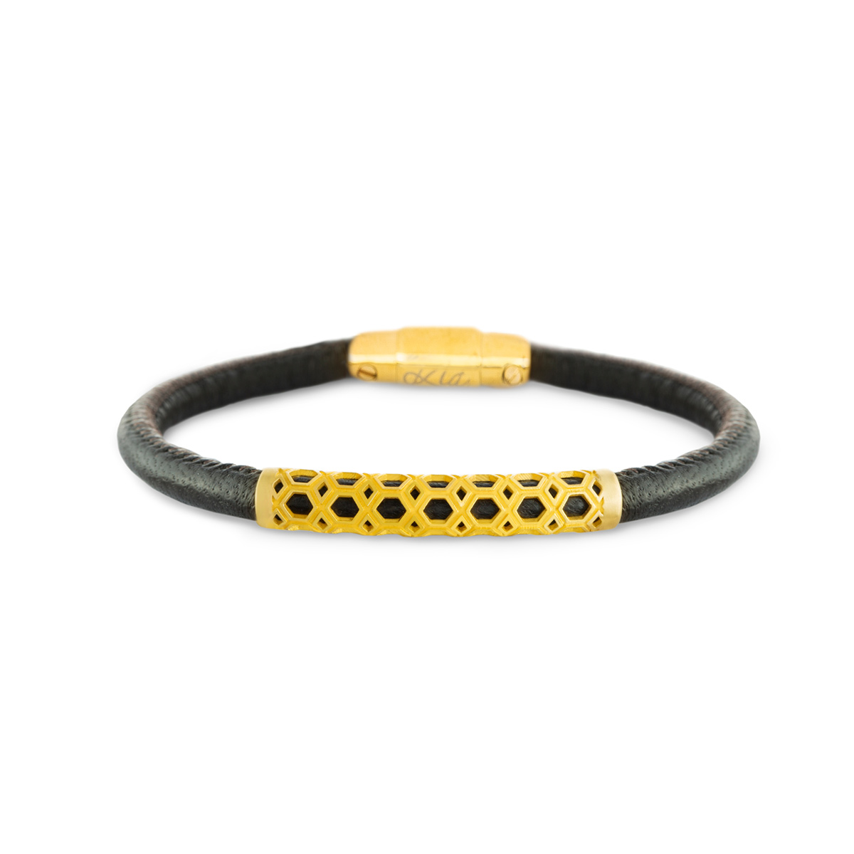 دستبند چرم و طلا  کد BM201