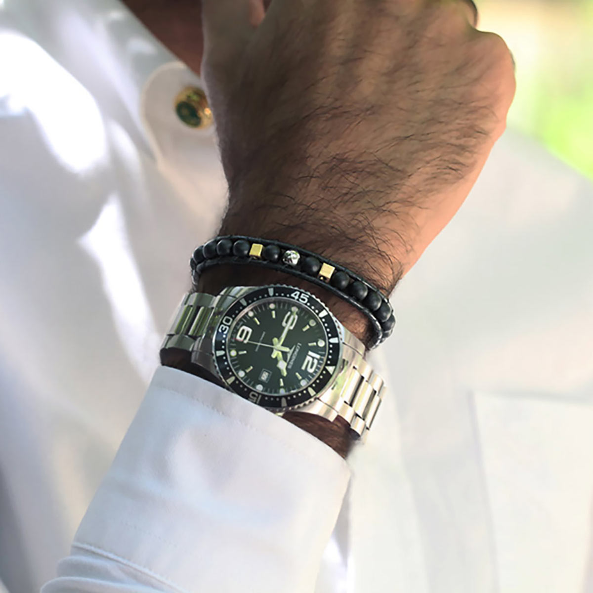 دستبند چرم و طلا  کد BMD008