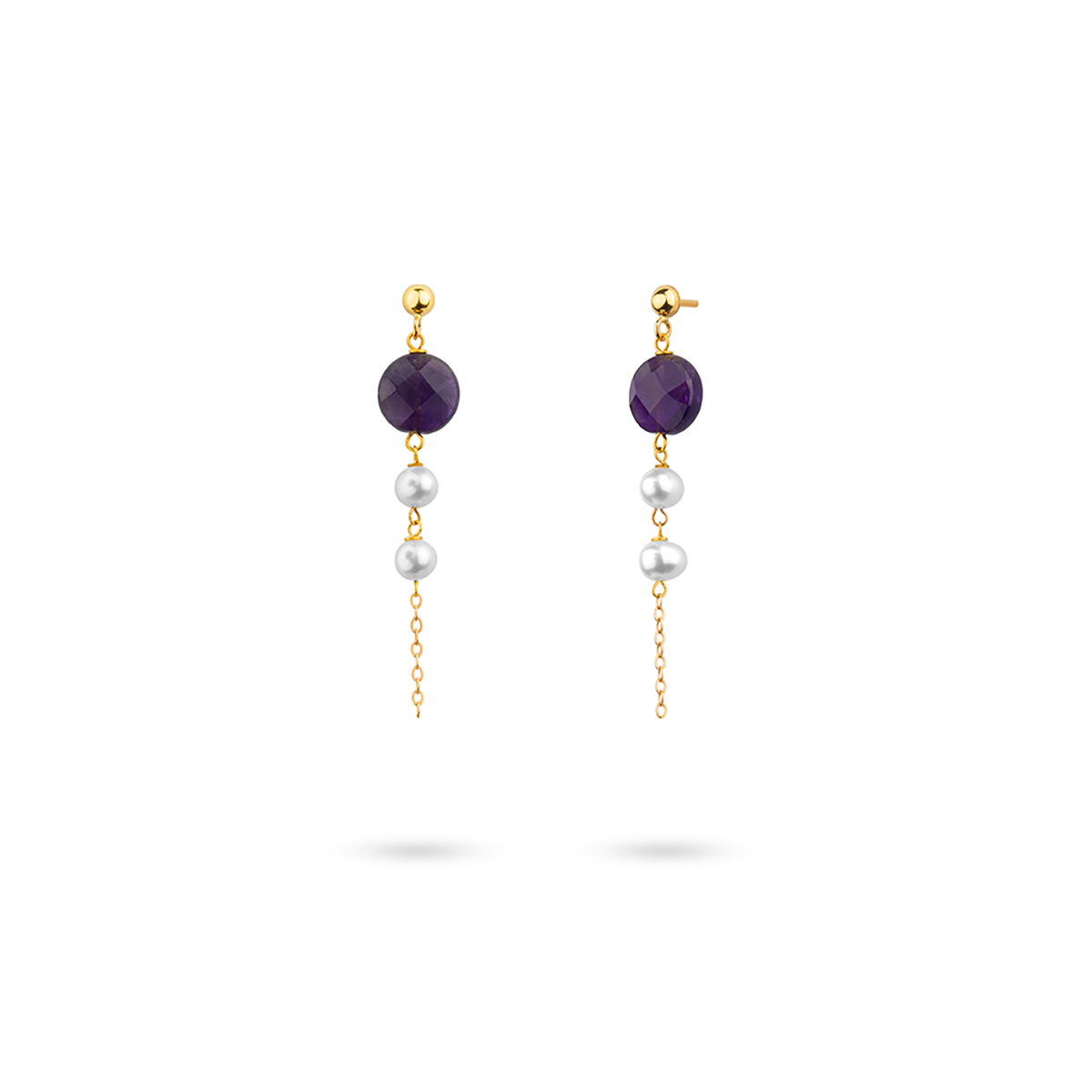 گوشواره گوشواره میخی طلا طرح دو مروارید سنگ کد ET075