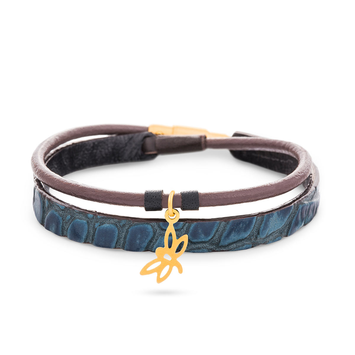 دستبند چرم و طلا  کد BR111-2