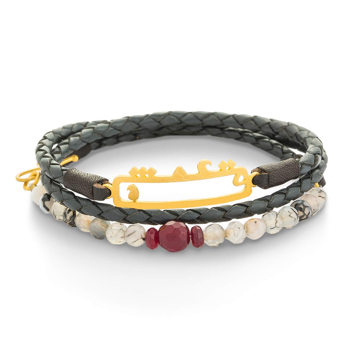 دستبند چرم و طلا  کد BAS064-3