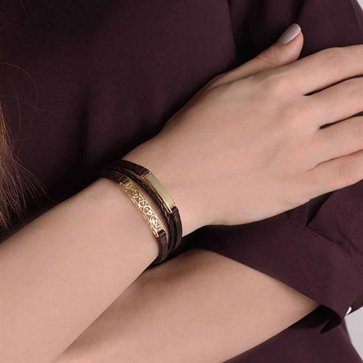 دستبند چرم و طلا  کد BM268