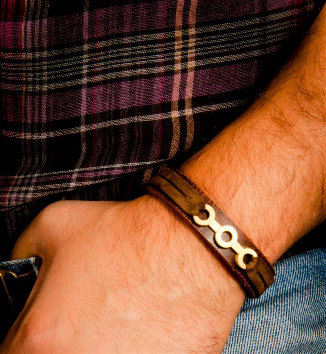 دستبند چرم و طلا  کد BM094