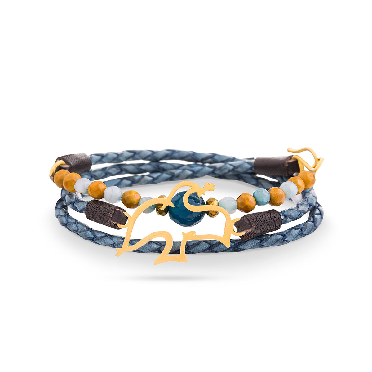 دستبند چرم و طلا  کد BAS065-3