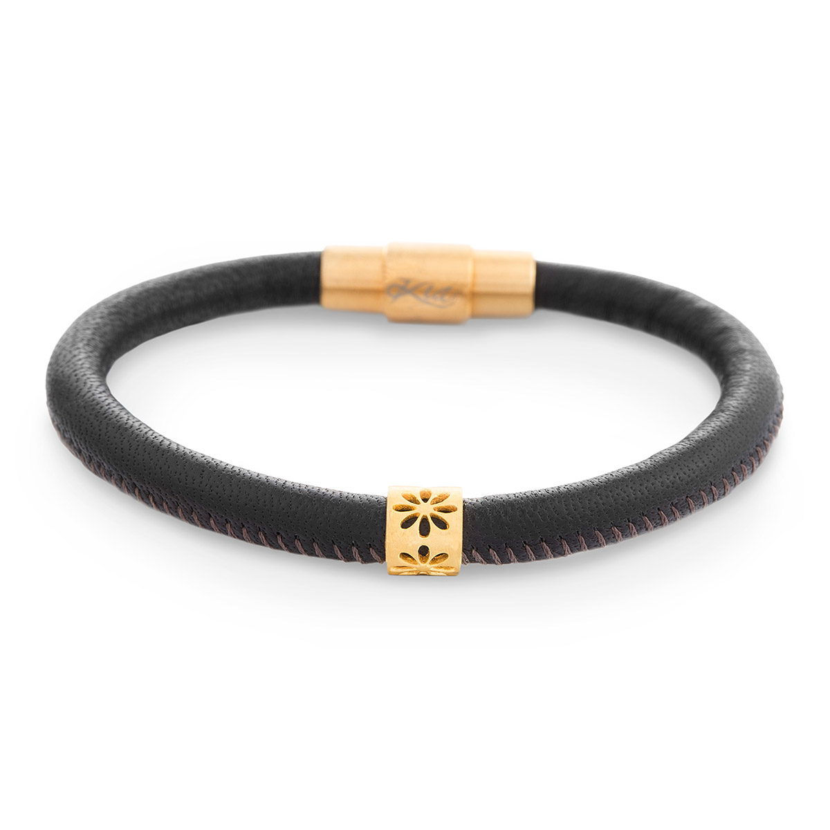 دستبند چرم و طلا  کد BM291