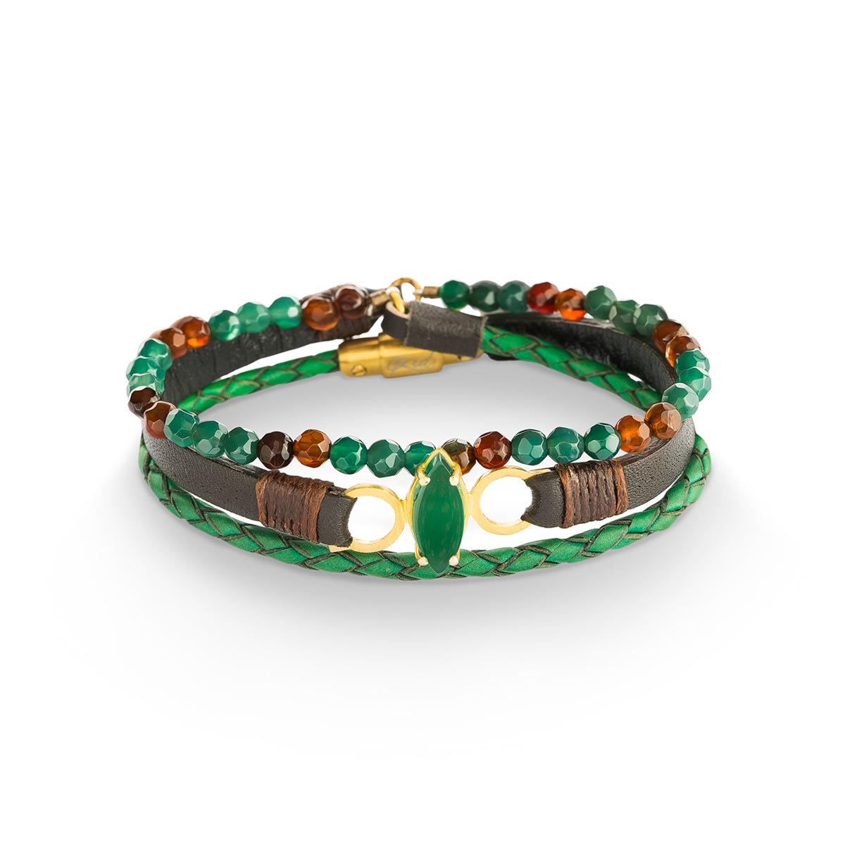 دستبند چرم و طلا  کد BM092 -3