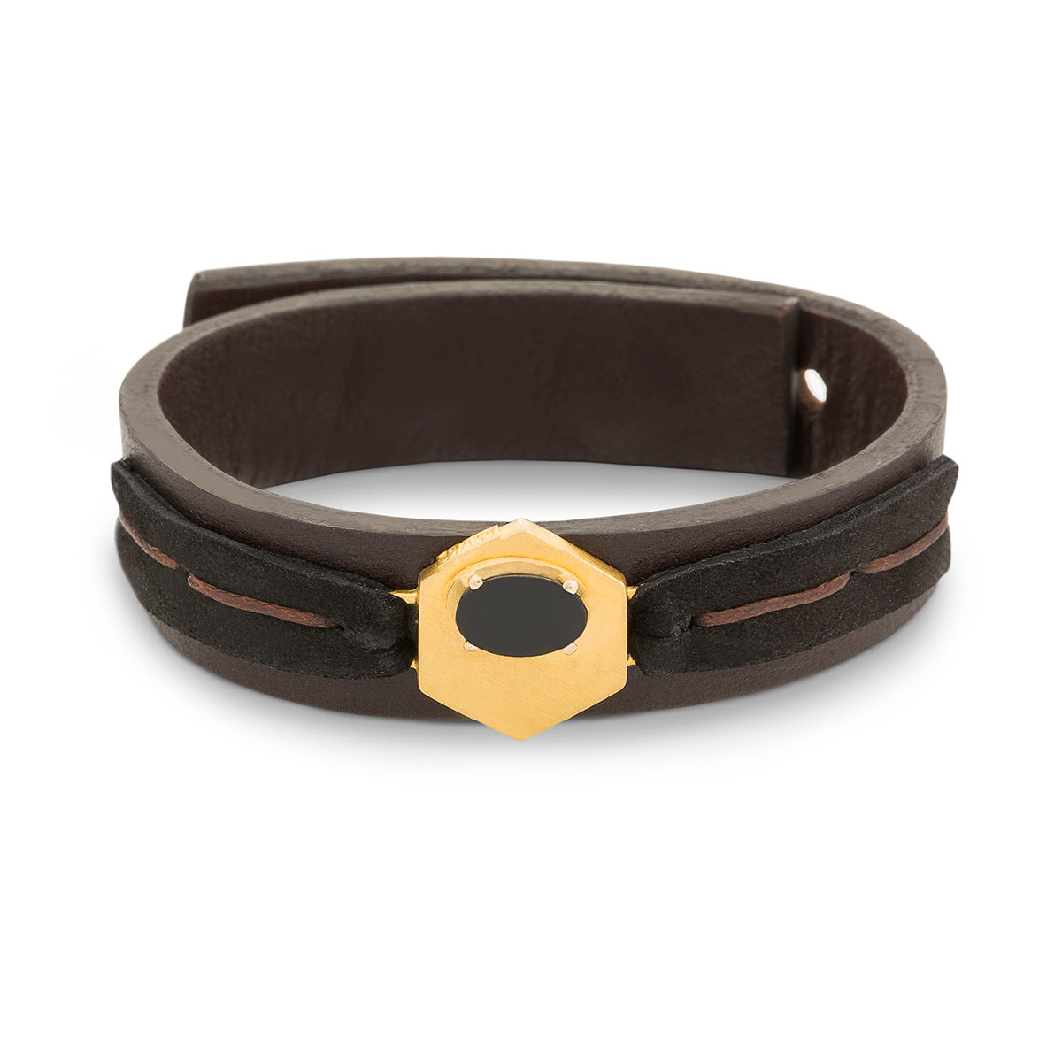 دستبند چرم و طلا  کد BM078