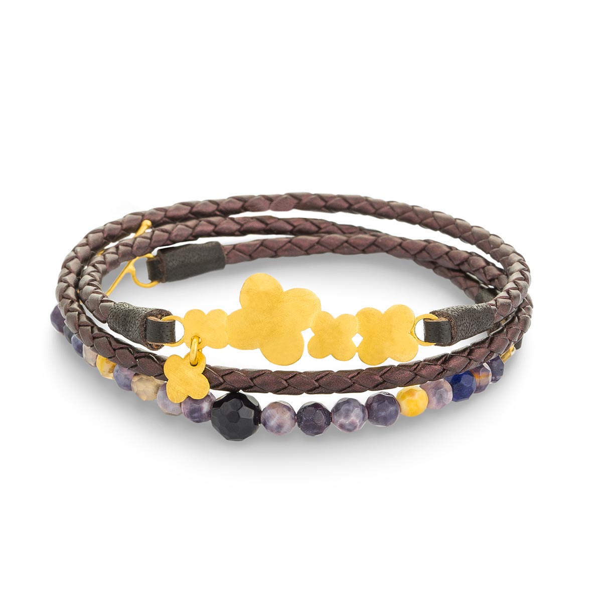 دستبند چرم و طلا  کد BM193-3