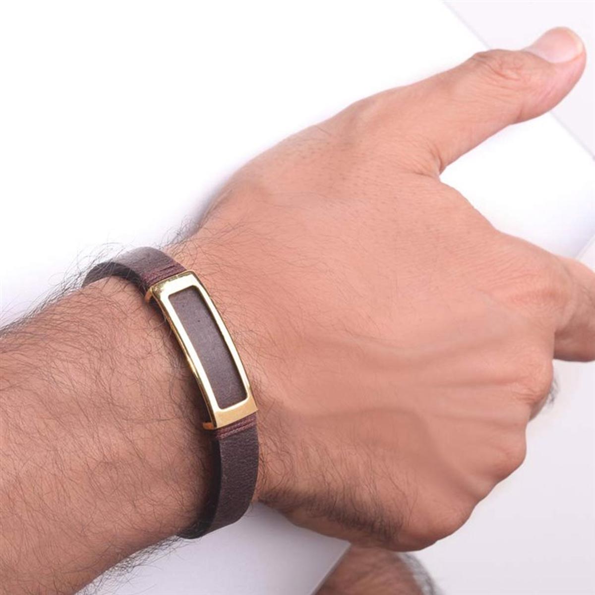 دستبند چرم و طلا  کد BM259