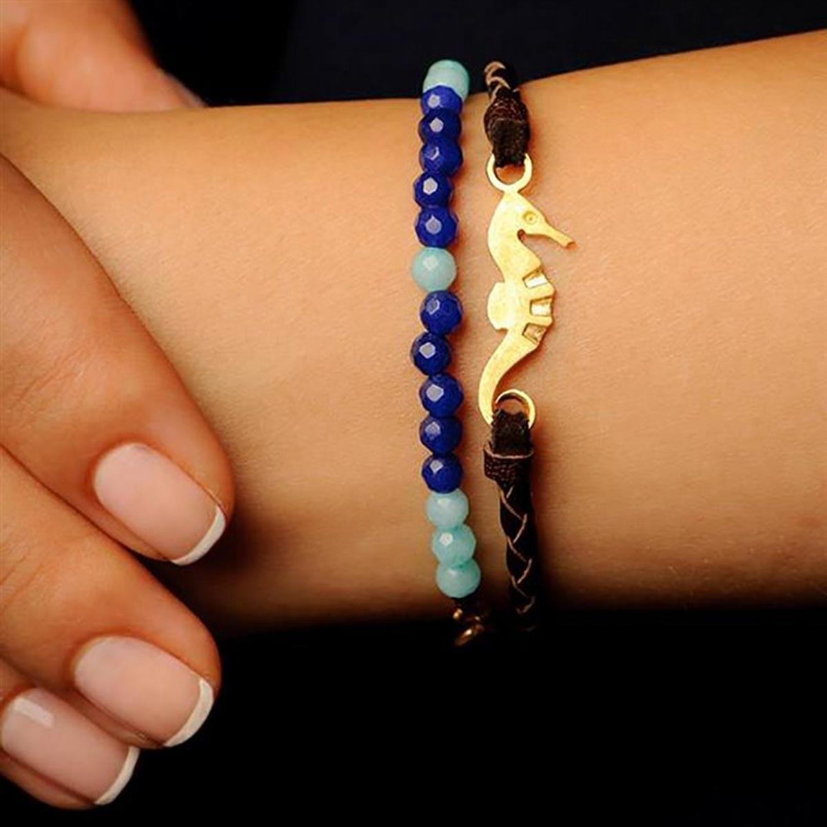 دستبند چرم و طلا  کد BM036