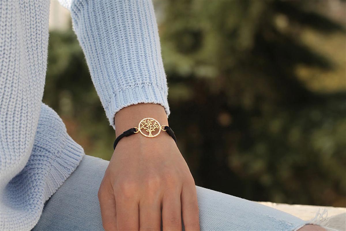 دستبند چرم و طلا  کد BM296