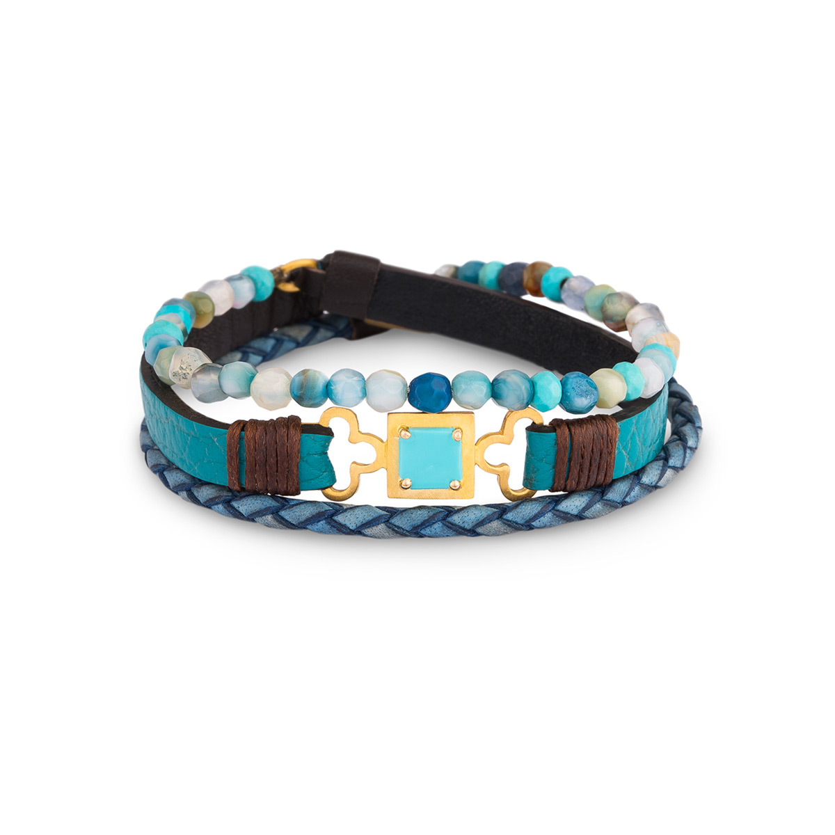 دستبند چرم و طلا  کد BM091-3