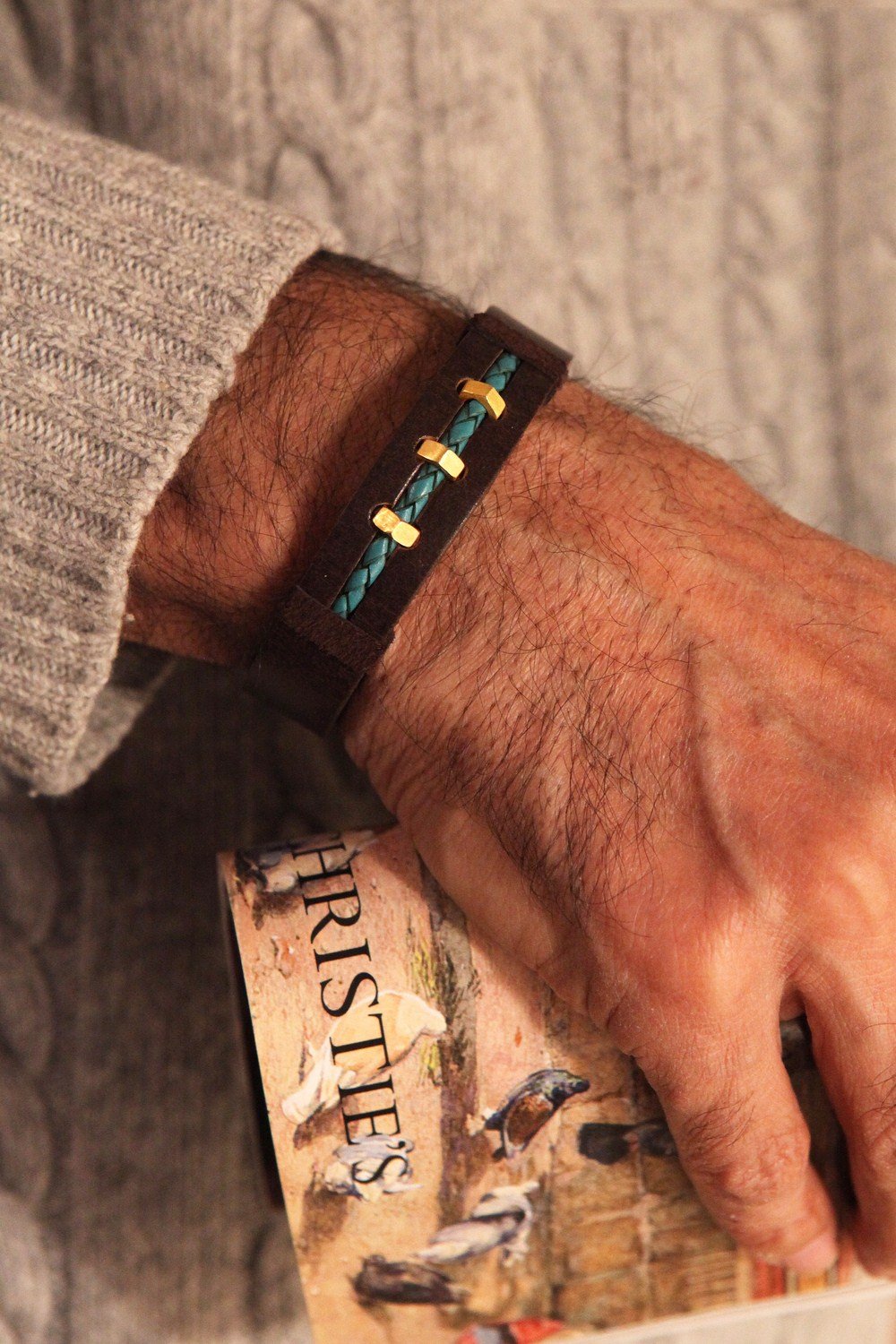 دستبند چرم و طلا  کد BM182