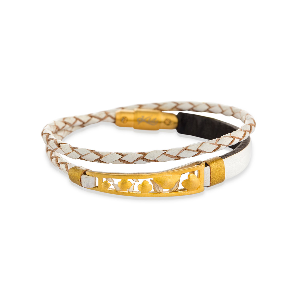 دستبند چرم و طلا  کد BM219-2