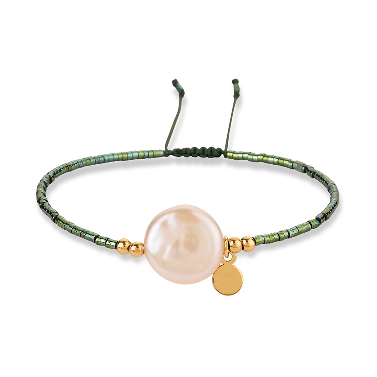 دستبند سنگی پولک و مروارید باروک کد BSH413