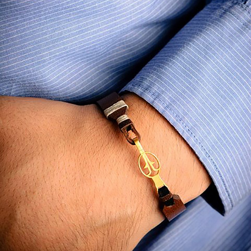 دستبند چرم و طلا  کد BM233