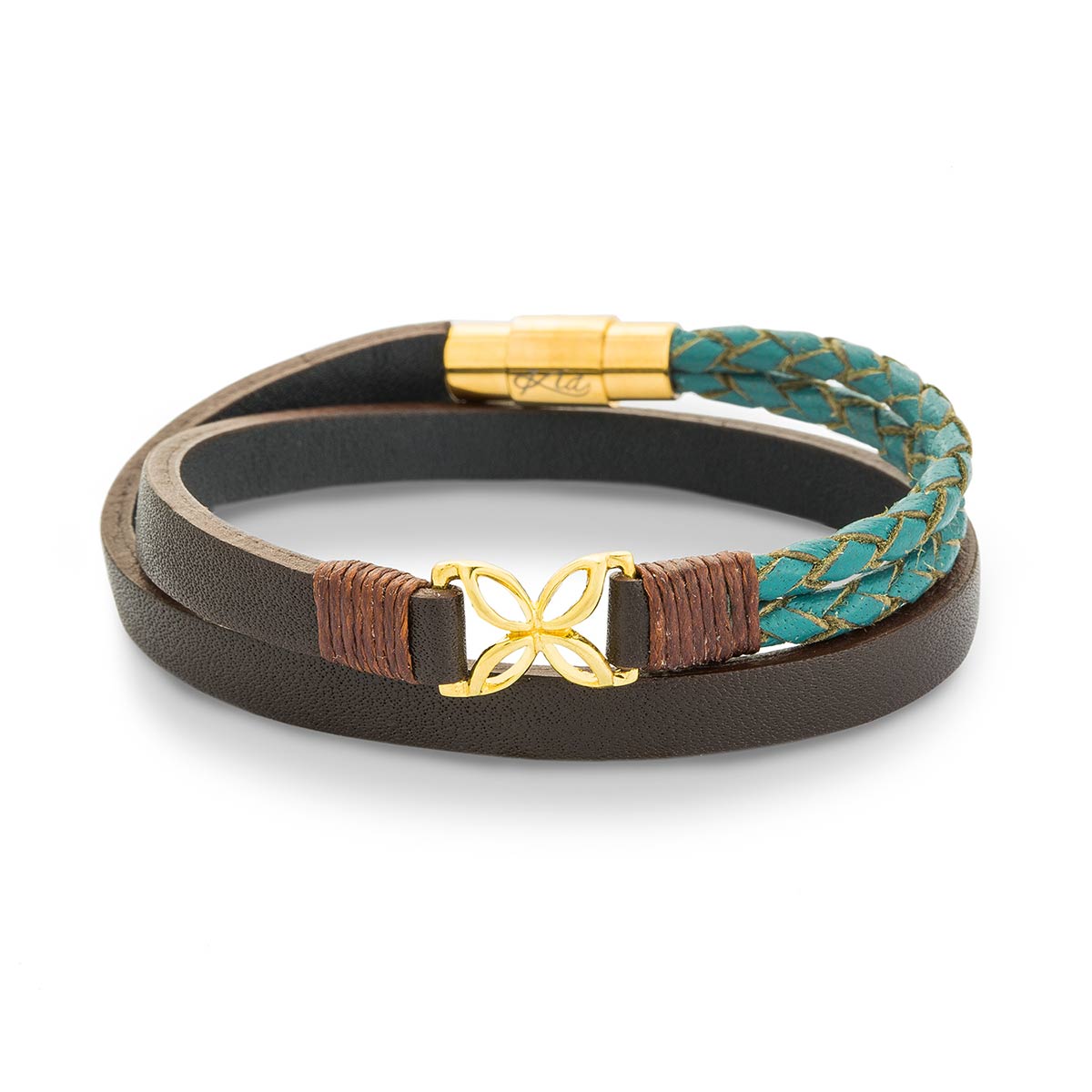 دستبند چرم و طلا  کد BM061