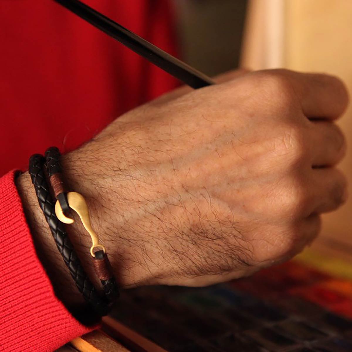 دستبند چرم و طلا  کد BM317