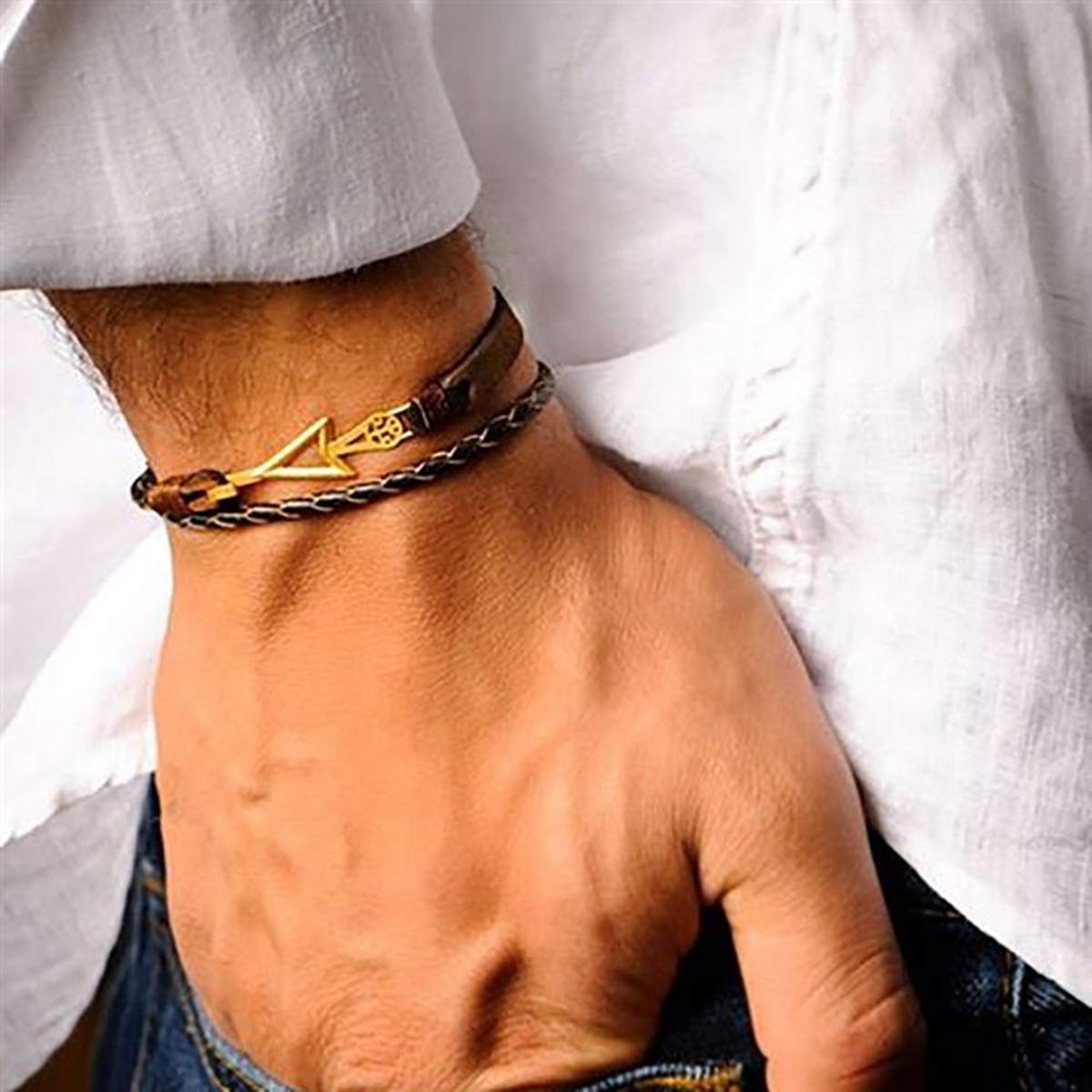 دستبند چرم و طلا  کد BM234