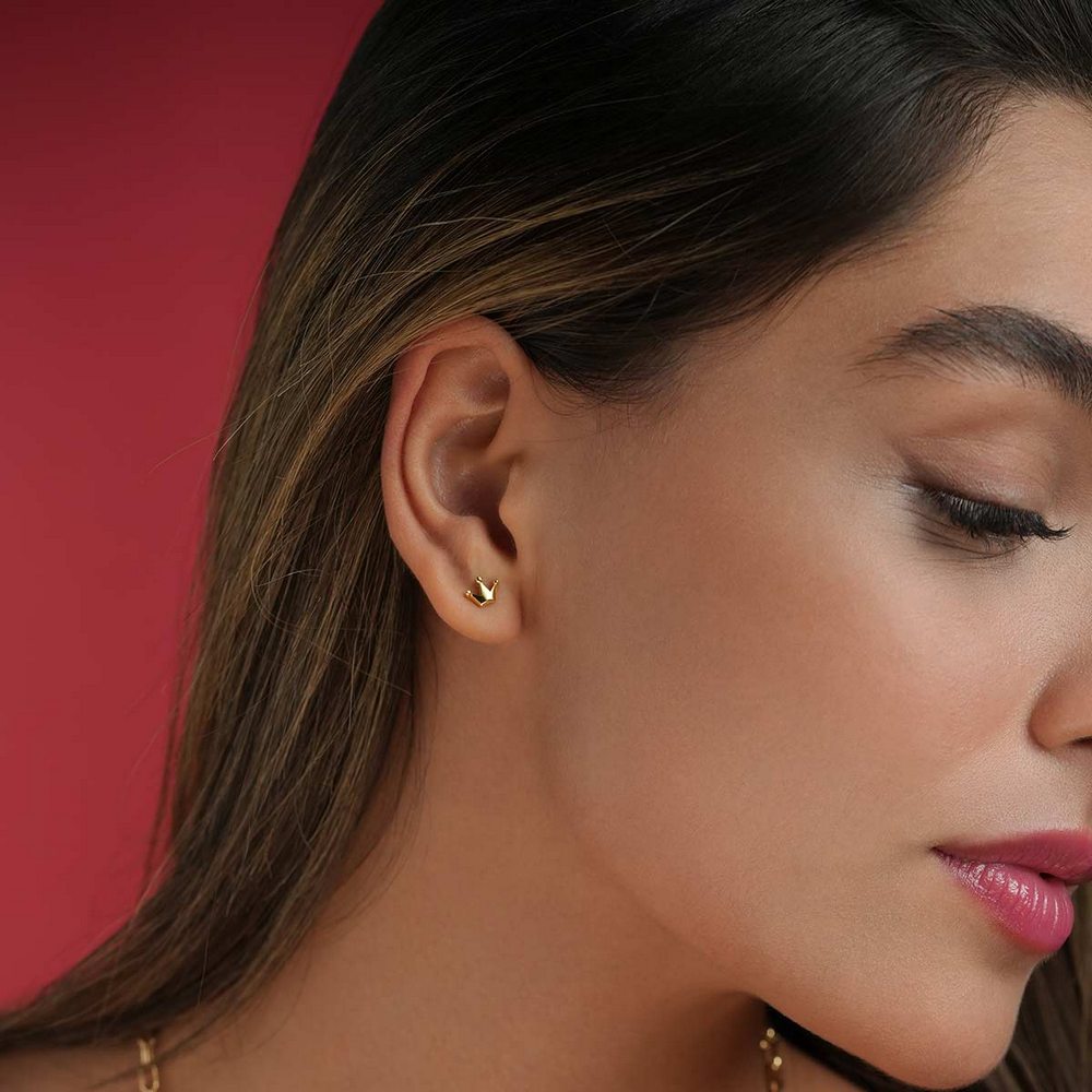 گوشواره گوشواره میخی طلا طرح تاج کوچک کد EM232