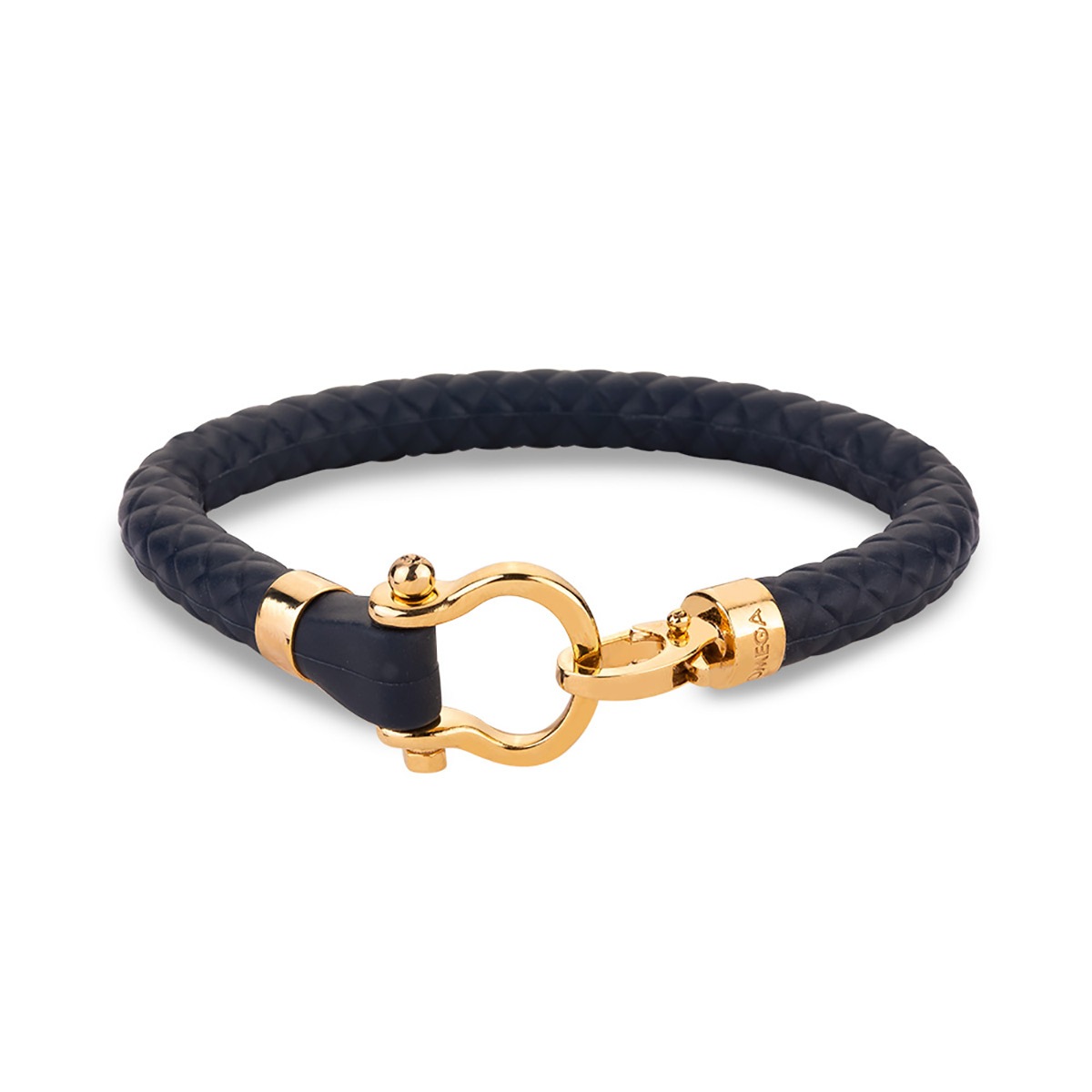 دستبند چرم و طلا امگا سرمه ای کد BMR531