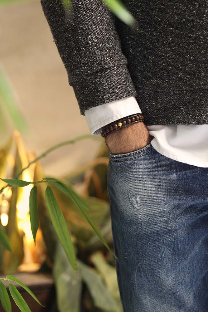 دستبند چرم و طلا  کد BMD014