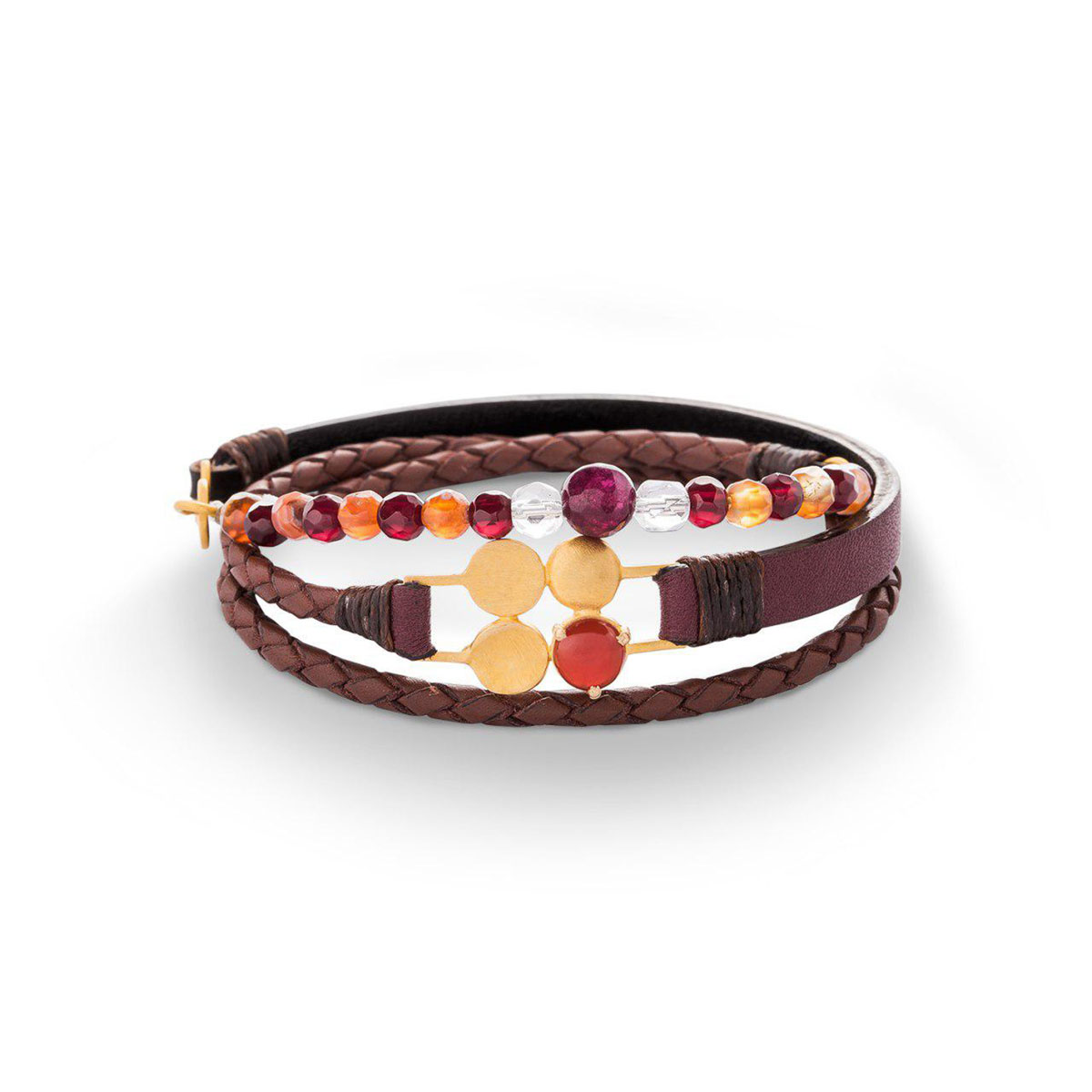 دستبند چرم و طلا  کد BM088-3