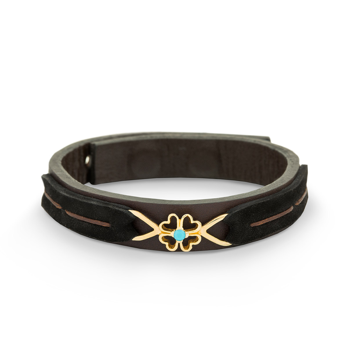 دستبند چرم و طلا  کد BM085