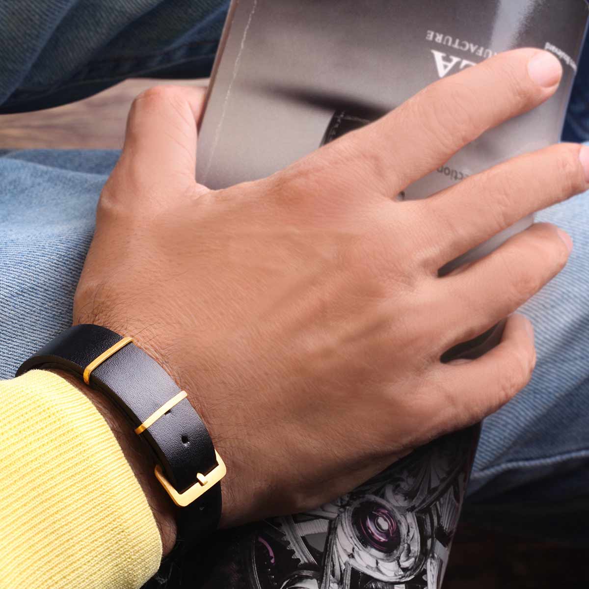 دستبند چرم و طلا  کد BM310