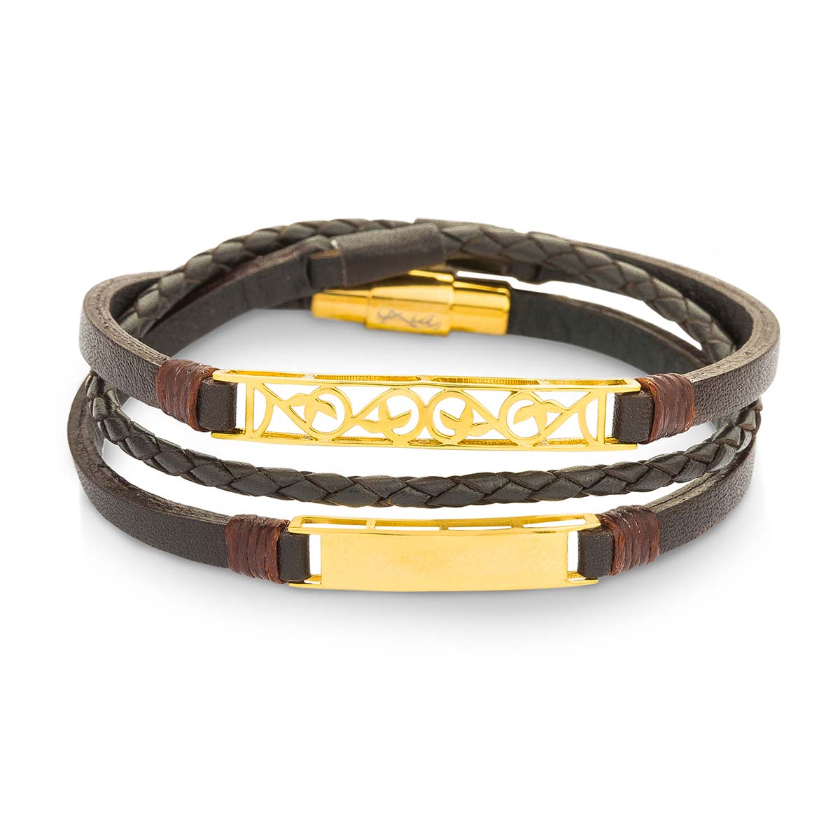 دستبند چرم و طلا  کد BM268