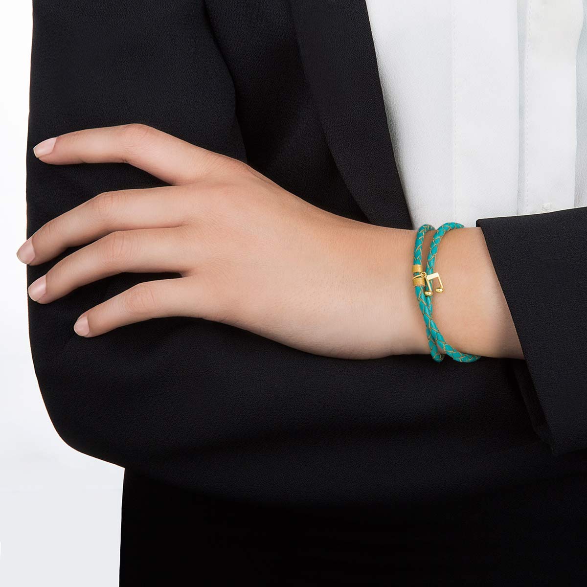 دستبند چرم و طلا  کد BM241