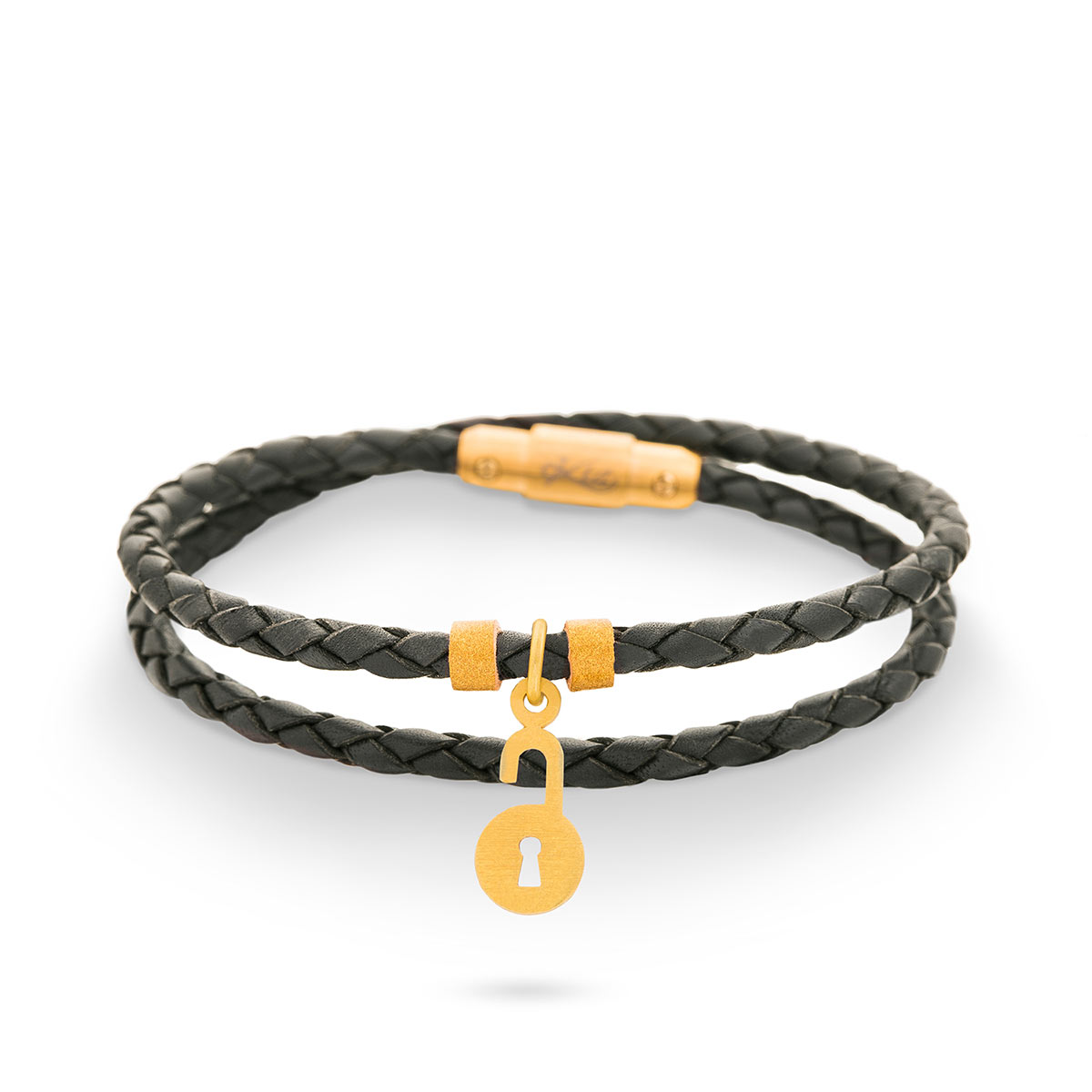 دستبند چرم و طلا  کد BR091