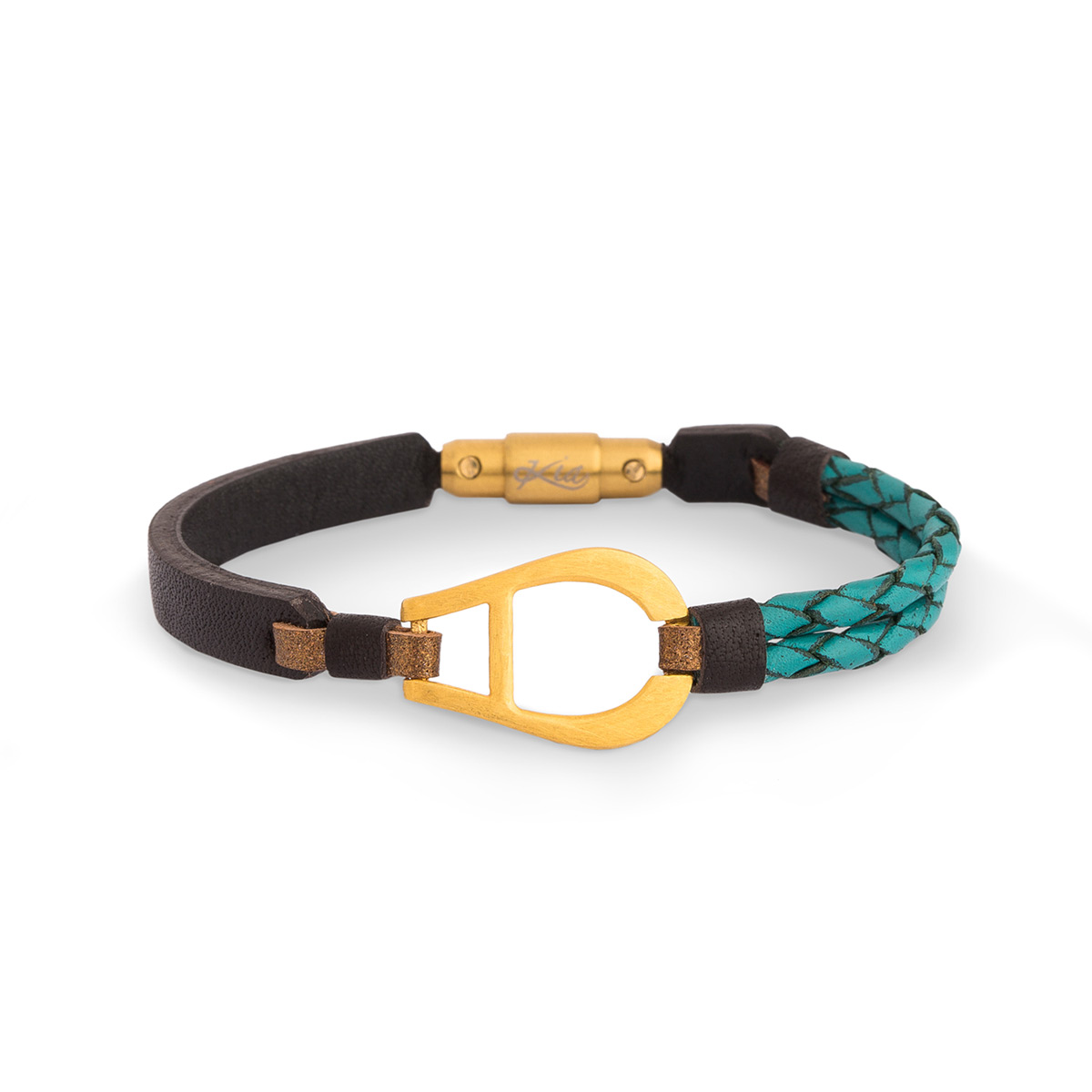 دستبند چرم و طلا  کد BM239-2