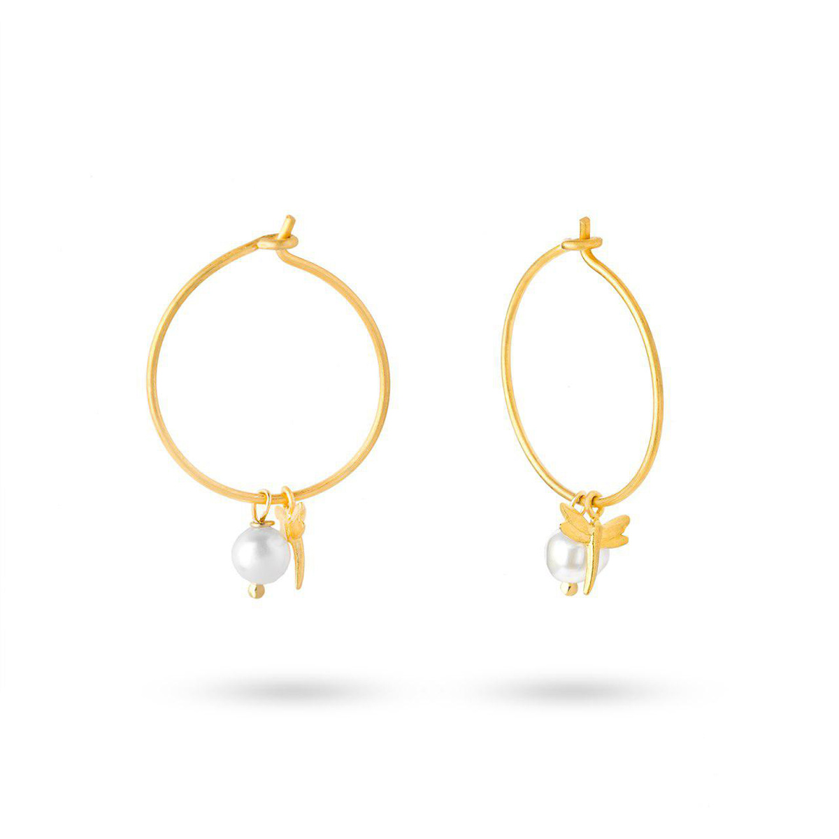 گوشواره گوشواره حلقه ای طلا طرح سنجاقک همراه با مروارید کد EM226