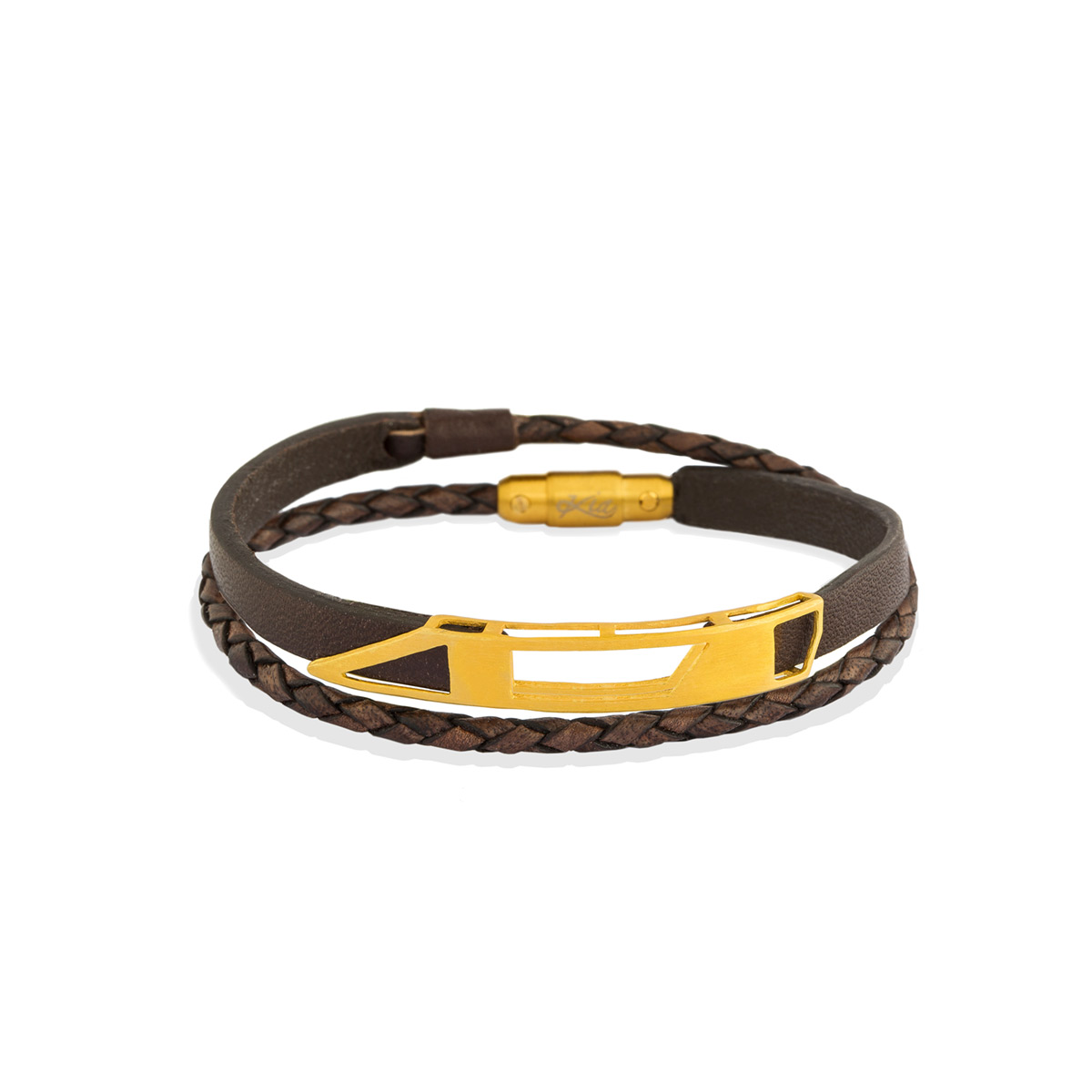 دستبند چرم و طلا  کد BM313-2