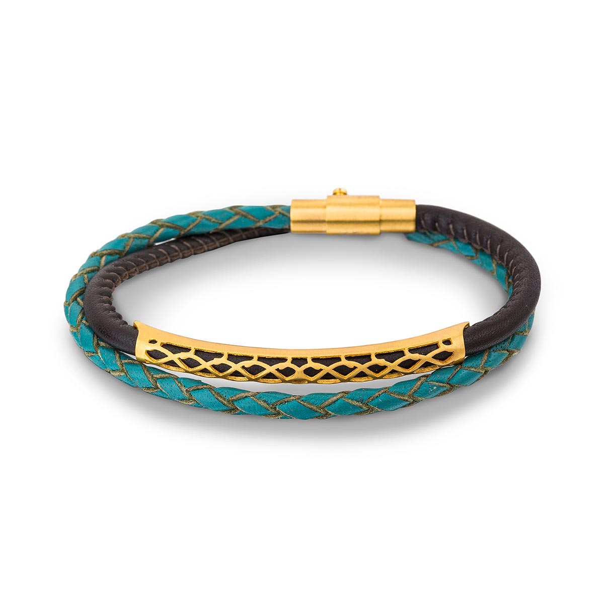 دستبند چرم و طلا  کد BM274