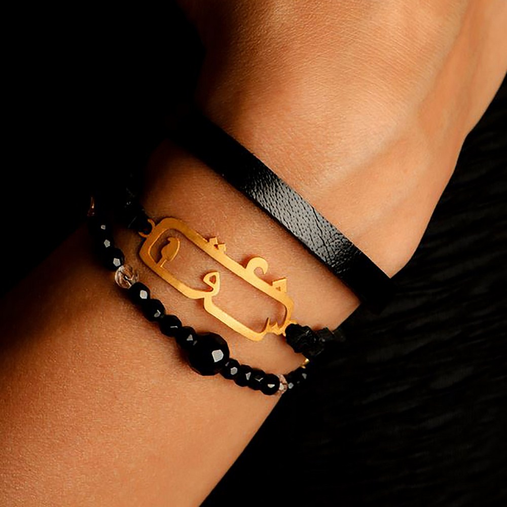 دستبند چرم و طلا  کد BAS067-3