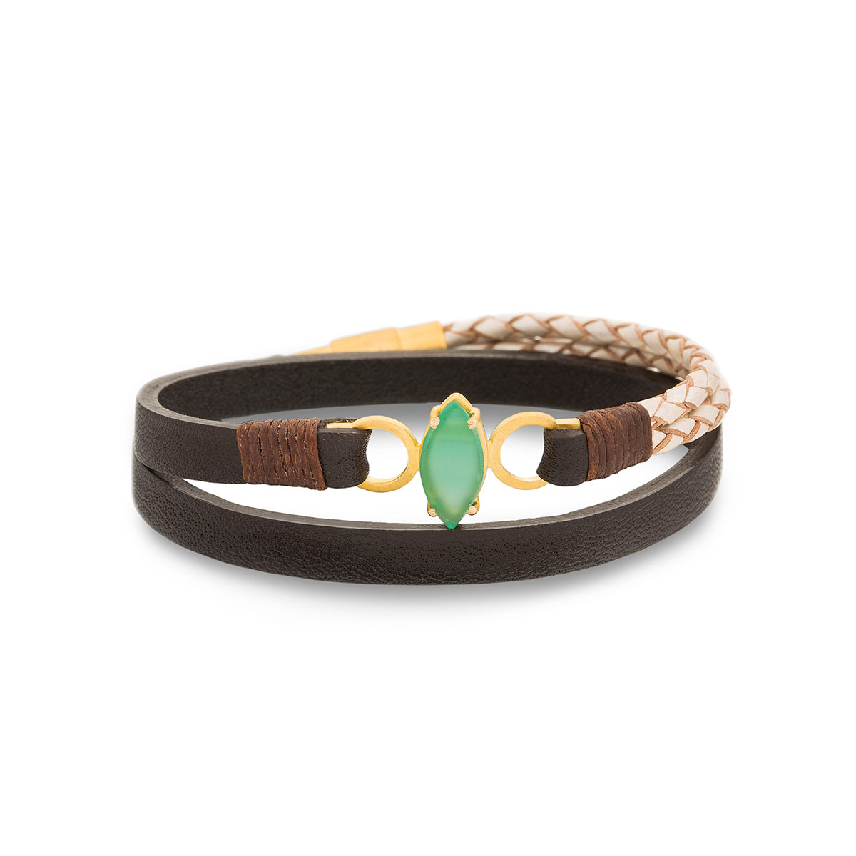 دستبند چرم و طلا  کد BM092-2