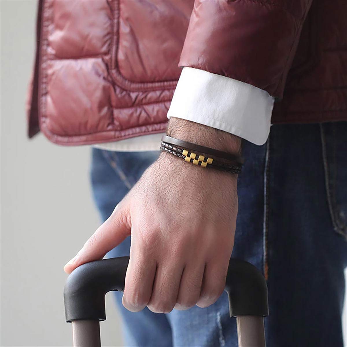 دستبند چرم و طلا  کد BM212