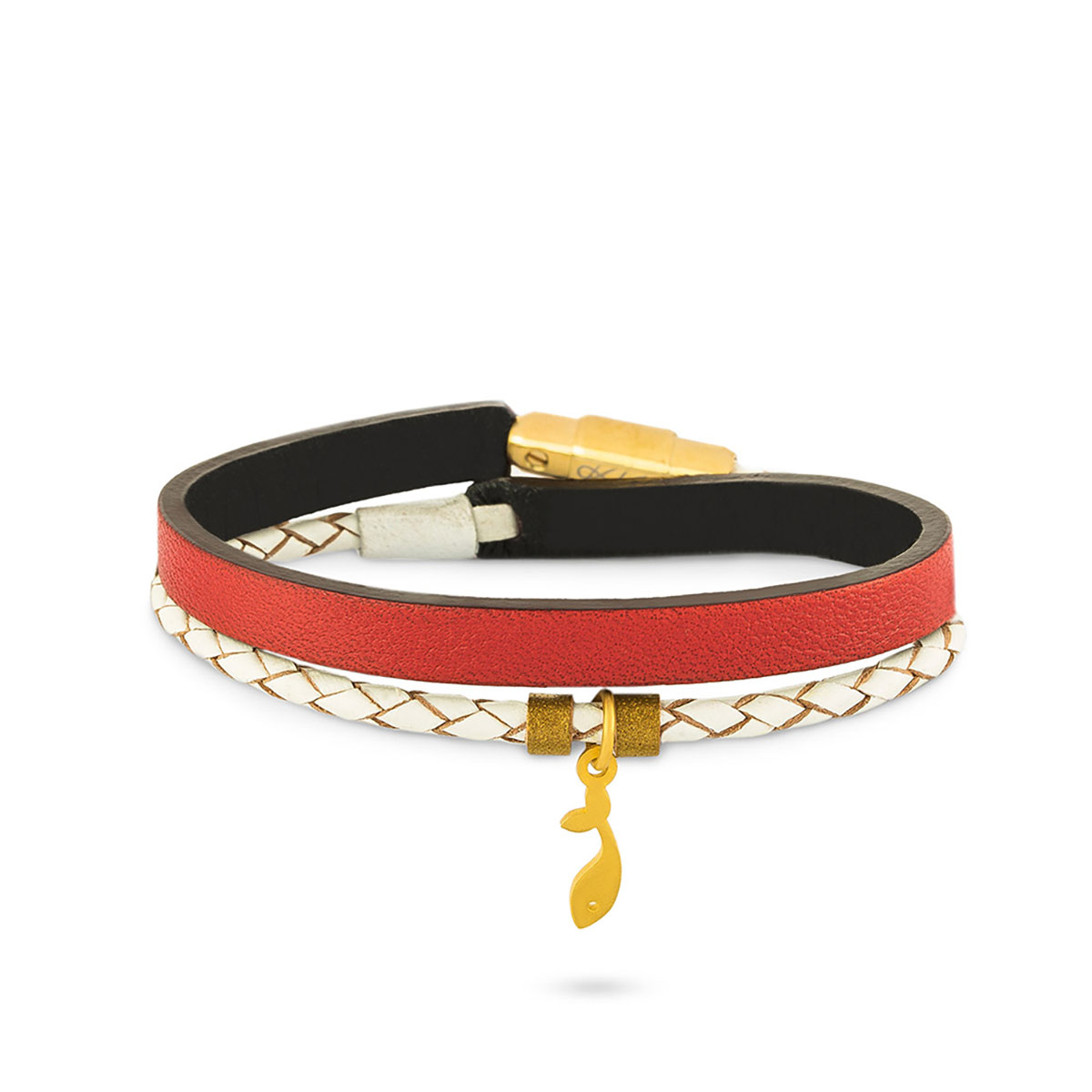 دستبند چرم و طلا  کد BR122