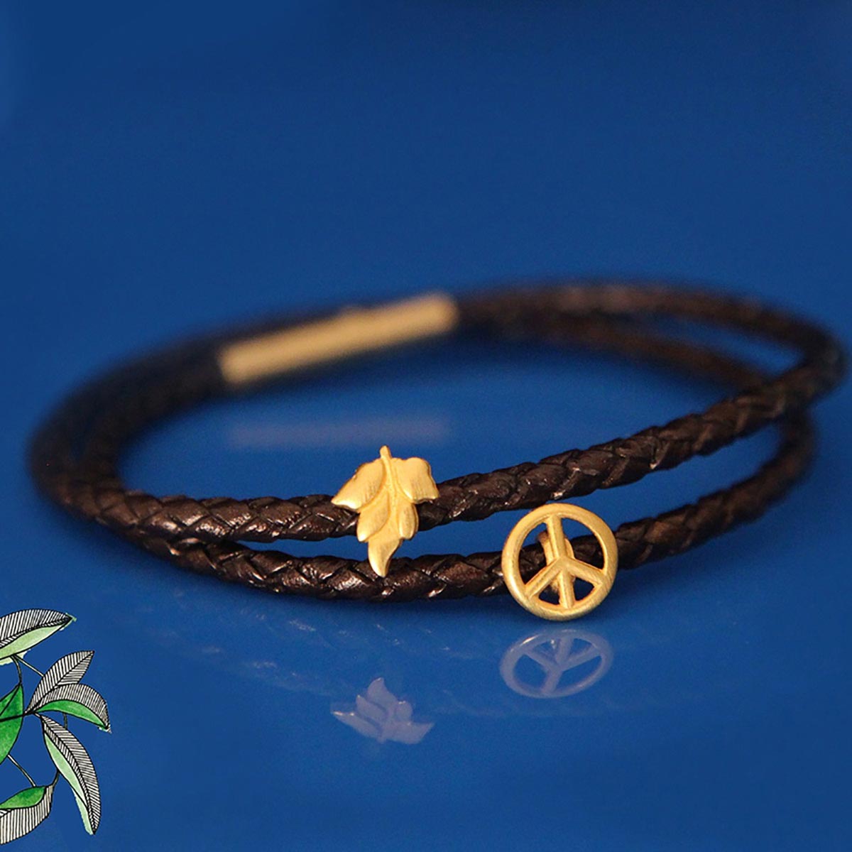 دستبند چرم و طلا  کد BM240