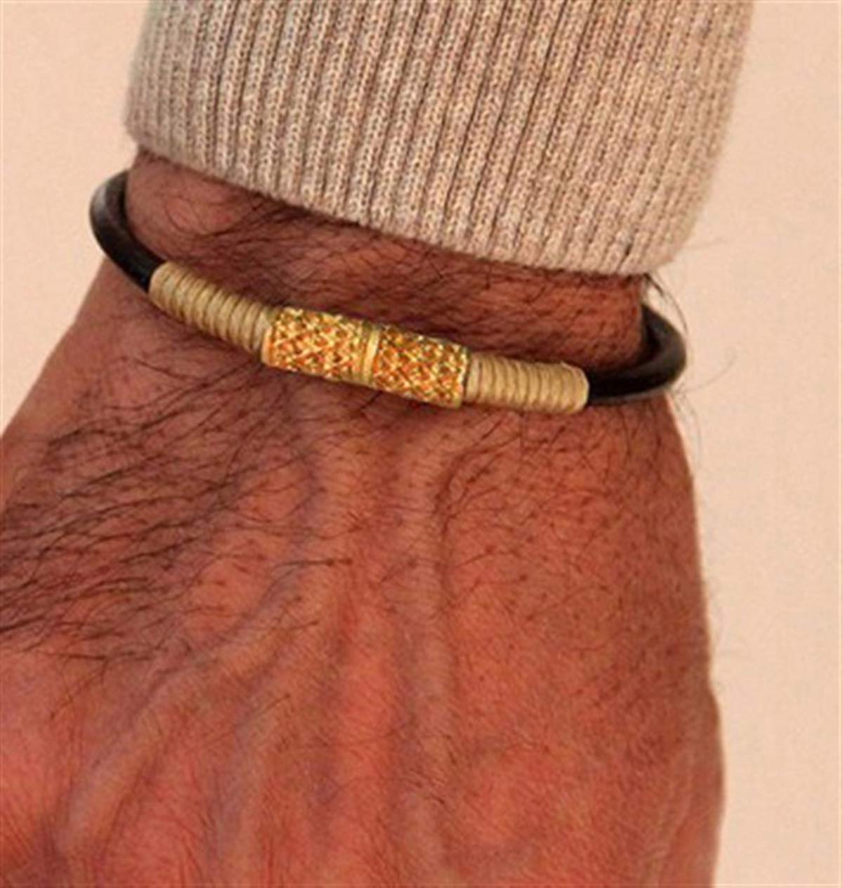 دستبند چرم و طلا  کد BM235