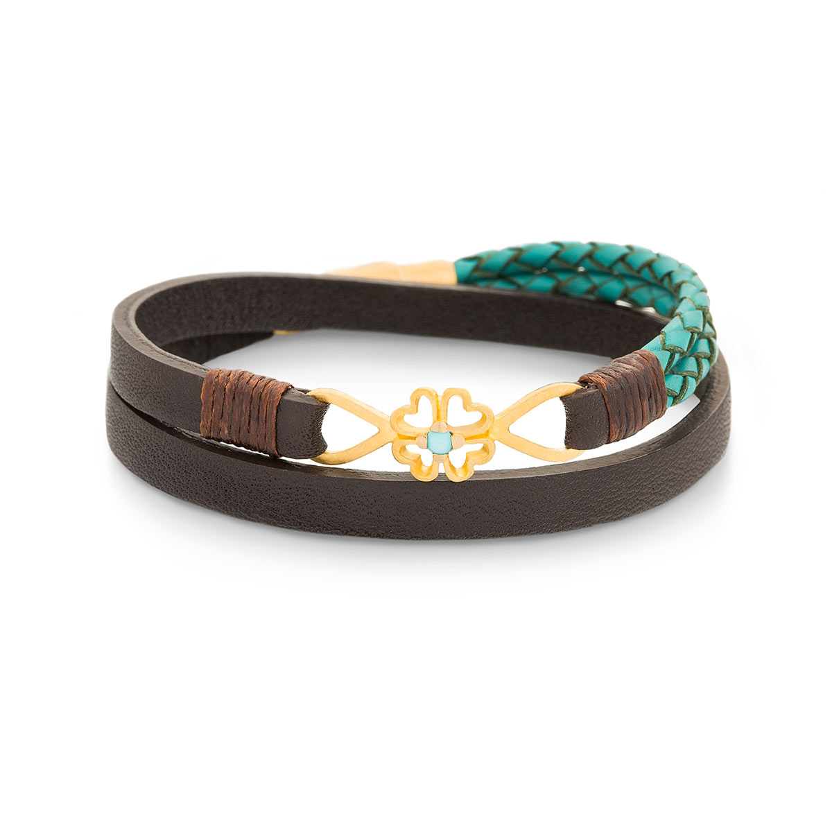 دستبند چرم و طلا  کد BM085-2